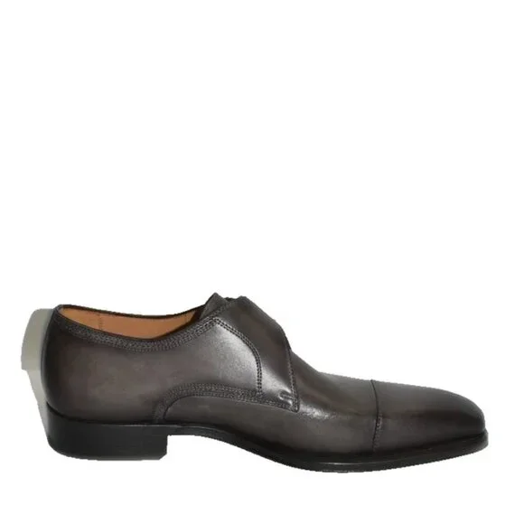 New! Magnanni Lennon Monk Strap Shoe Catalux Black/ Gray Leather 9.5 DD531 21447